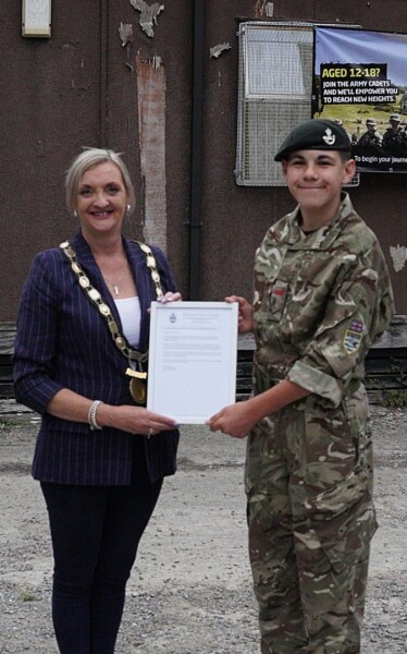 Photo of Mayor of Melksham with Mayoral Cadet from the Army Cadet Force Melksham