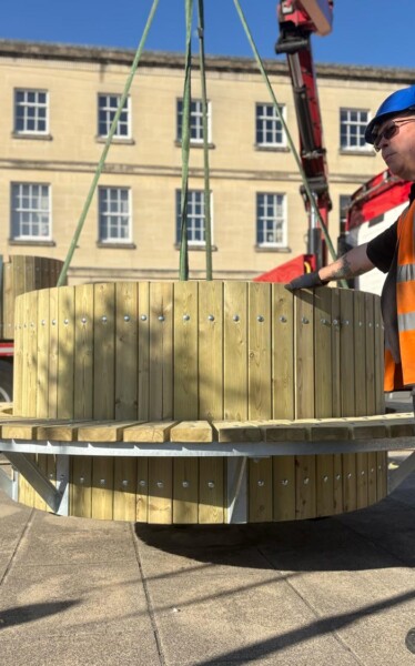 Planters being installed at the Market Place in Melksham