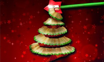 Christmas card competition graphic with a pencil shaving making a Christmas tree