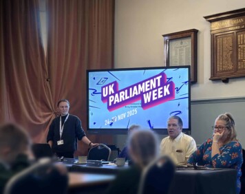 The council chamber during UK Parliament Week with students and councillors