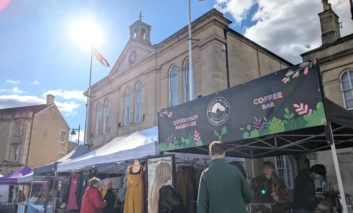 A stall at the Melksham Vegan market outside the Town Hall