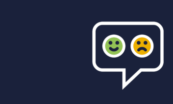 A graphic of a smiley and sad face emojis in a speech bubble