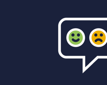A graphic of a smiley and sad face emojis in a speech bubble