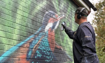 Mr Sce spray painting the new kingfisher mural