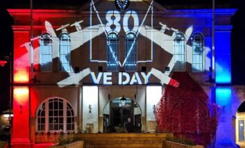 Melksham TC Town Hall lit for VE Day