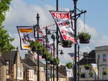 Flags and Hanging Baskets