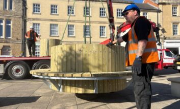 Planters being installed at the Market Place in Melksham