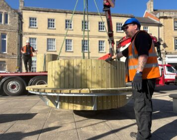 Planters being installed at the Market Place in Melksham